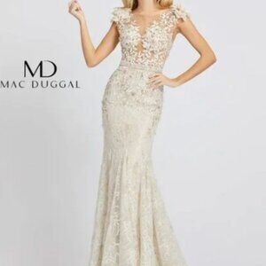 MAC DUGGAL 79268 EMBROIDERED APPLIQUE BODICE IVORY/ NUDE GOWN sz 14